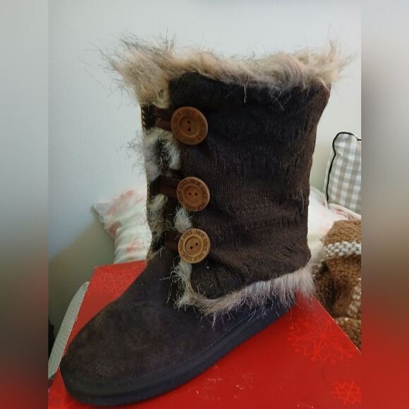 Muk Luks | Women’s Cascade Brown Suede Knit Winter Boots Size 8M NWB - Picture 1 of 13